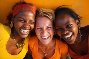 ai generato africano e americano donne sorridente insieme diversità concetto con generativo ai foto