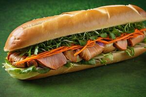 ai generato fresco banh mi su verde sfondo foto