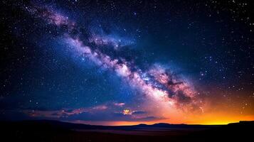 ai generato notte paesaggio con latteo modo e stellato cielo. foto