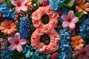 ai generato contento 8 ° marzo, internazionale Da donna giorno floreale bandiera sfondo con primavera fiori decorazione. foto