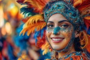 ai generato brasiliano carnevale maschere foto