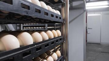 tecnologia di incubazione schiusa macchina per pollo uova su il azienda agricola incubatoio. foto