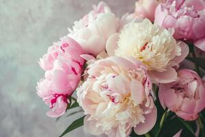 ai generato bellissimo mazzo di peonie. floreale composizione. bellissimo fresco tagliare mazzo. generativo ai foto