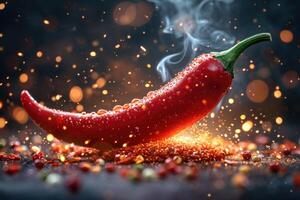 ai generato fresco rosso chili Pepe su fuoco. il concetto di speziato cibo e spezie foto