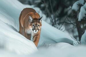 un' Puma a piedi attraverso neve foto