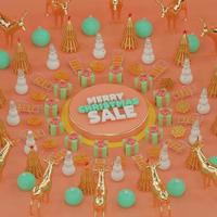 composizione di vendita di buon natale in colori pastello con palle di cervo scatola regalo di prestigio 3d render foto