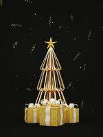illustrazione minima scura della cartolina di natale con albero di natale dorato e regali dorati 3d render foto