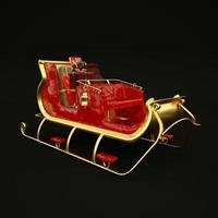 illustrazione dorata e rossa della slitta di babbo natale su sfondo nero 3d render foto