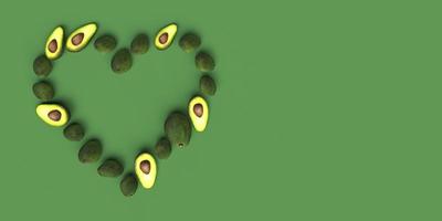 cuore di avocado in sfondo verde 3d render foto