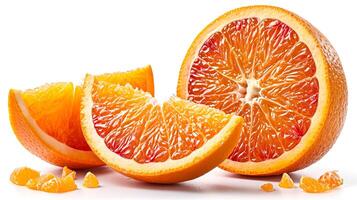 ai generato Visualizza di delizioso fresco frutta arancia su un' bianca sfondo foto