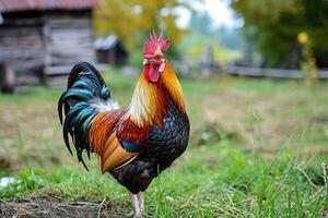 ai generato Gallo nel il azienda agricola. foto