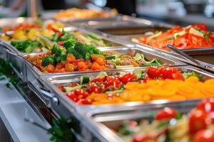 ai generato ristorazione buffet cibo interno nel lusso ristorante con carne e verdure. foto