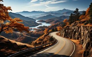 ai generato Visualizza di un' romantico blu cresta autostrada nel un' nord carolina nikon stile foto