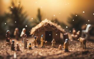 ai generato Natale Natività scena. bambino Gesù Cristo, Maria e Joseph. generativo ai foto