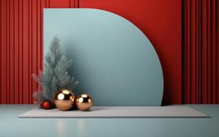 ai generato festivo Natale scena podio per prodotti vetrina o promozionale vendita con minimalista. ai generato foto