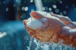 ai generato mano lavaggio con sapone per impedire influenza e coronavirus, igiene e disinfezione foto