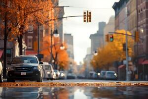 ai generato americano centro strada Visualizza a autunno mattina , neurale Rete generato Immagine foto