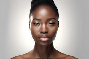ai generato giovane adulto africano americano donna, ritratto su bianca sfondo. neurale Rete generato fotorealistico Immagine foto