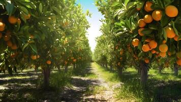 ai generato arance maturazione a agricoltura azienda agricola a soleggiato estate giorno, neurale Rete generato fotorealistico Immagine foto