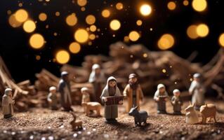 ai generato Natale Natività scena. bambino Gesù Cristo, Maria e Joseph. generativo ai foto