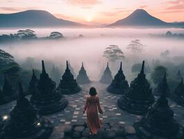 ai generato Borobudur tempio nel il mattina, Giava, Indonesia foto