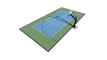 aereo Visualizza di un' 3d rendere combinazione pallacanestro e pickleball Tribunale Multi sport foto