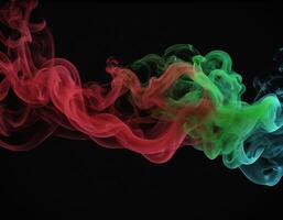 ai generato rosso, verde e blu Fumo con nero sfondo. Fumo miscelazione nel buio camera. generativo ai foto