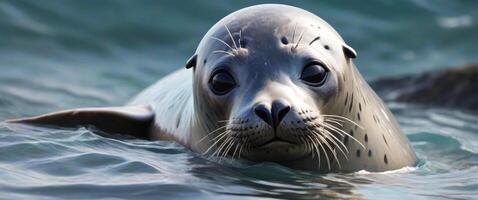 ai generato costiero fascino foca nel il dolce acque foto