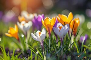 ai generato bellissimo crochi nel primavera volta. foto