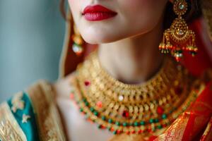ai generato indiano donna indossare vivace tradizionale saree. foto