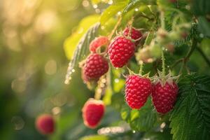 ai generato lampone raccogliere nel il giardino. foto