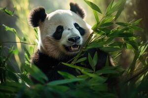 ai generato un' panda masticazione su bambù foto