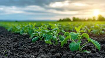 ai generato agricolo piantagione su campo agricolo paesaggio. verde in crescita pianta. foto