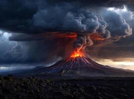 ai generato ardente vulcano nel il cielo foto