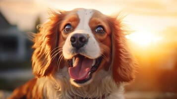 ai generato cattura un' momento di felicità nel il cani Sorridi foto