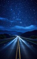 ai generato sereno autostrada sotto il stellato cielo foto