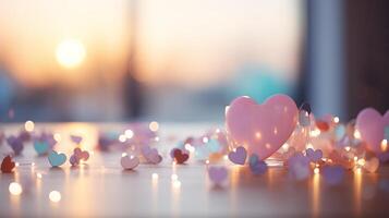 ai generato romantico san valentino giorno sfondo con cuori e Rose per amore e romanza celebrazione foto