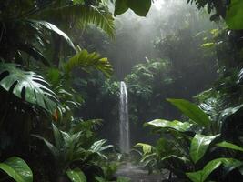 ai generato tropicale foresta pluviale acquazzone. generativo ai foto