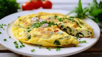 ai generato frittata con fresco verdure su piatto foto