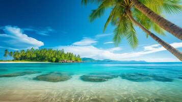 ai generato tropicale spiaggia Paradiso con chiaro blu acque foto