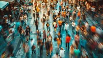 ai generato persone a piedi nel il città. sfocato movimento. astratto sfondo. foto