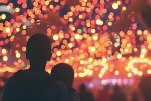 ai generato silhouette di bambini su il sfondo di il notte città. foto