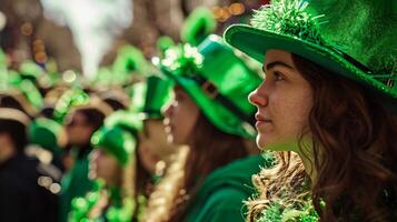 ai generato non identificato persone a il st. Patrick giorno parata foto