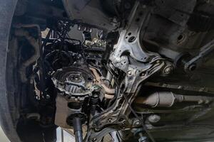 vecchio Tedesco auto motore baia con smontato riduttore, Visualizza a partire dal sotto foto