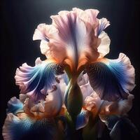 ai generato blu iris isolato su nero sfondo. fiori e impianti nel primavera. foto