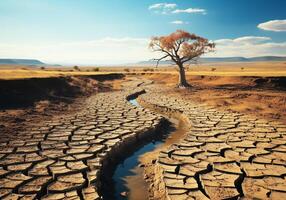 ai generato asciutto terra, con arido e Cracked suolo perché di siccità, dovuto per clima modificare foto
