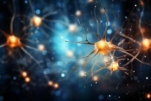 ai generato astratto neurone cellule con vivace e colorato sfondo per scientifico e medico concetti foto