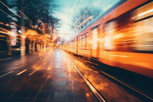 ai generato viaggio e turismo sfondo con sfocato bokeh effetto, treno viaggiare, strada viaggio immagini foto