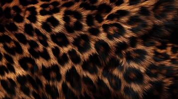 ai generato di moda leopardo pelliccia struttura. d'oro pelliccia e nero macchie. naturale animale peloso sfondo. concetto è morbidezza, comfort e lusso. può essere Usato come sfondo, moda, tessile, interno foto