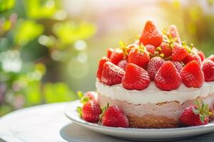 ai generato fatti in casa fragola Cupcake con crema formaggio glassa. generativo ai foto